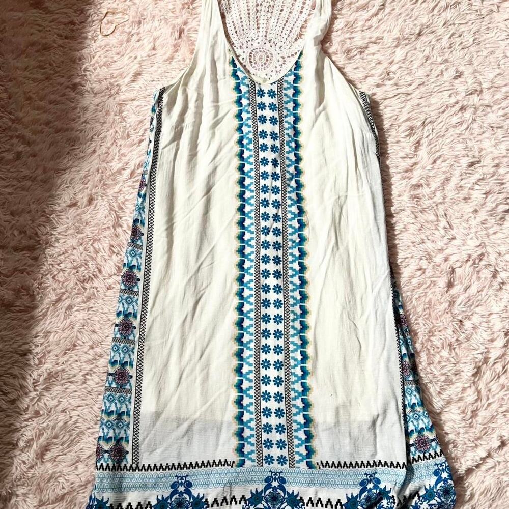 Bohemian Fairy Core Whimsical Peasant Chic Floral Trim Crotchet Lace Shift Dress